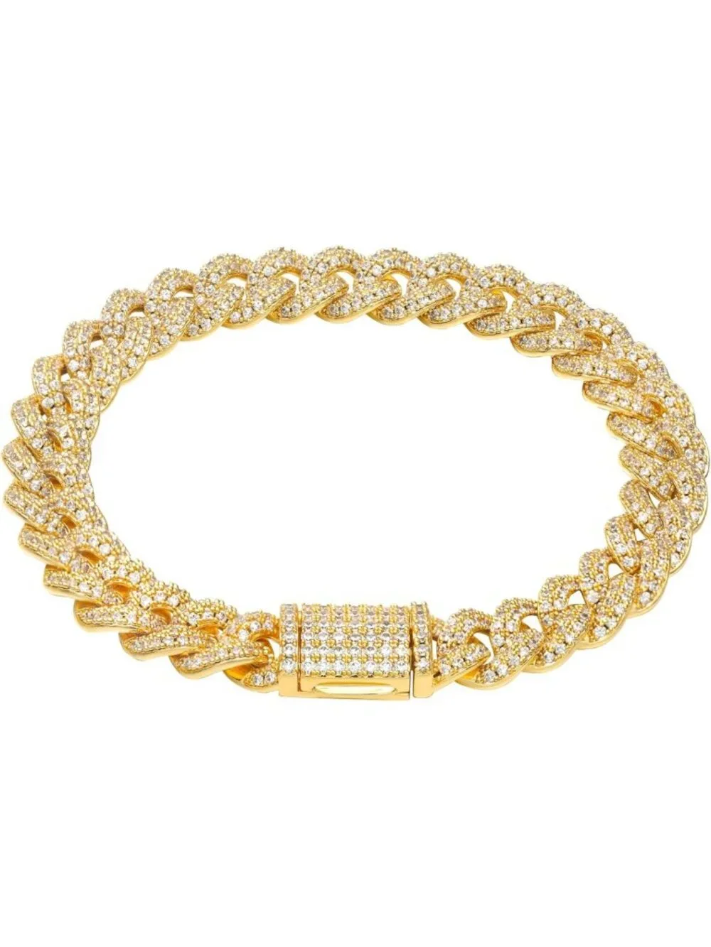 Unisex 8mm Cuban Link Bracelet & Necklace Set, Gold/White Gold Iced Out Hip Hop